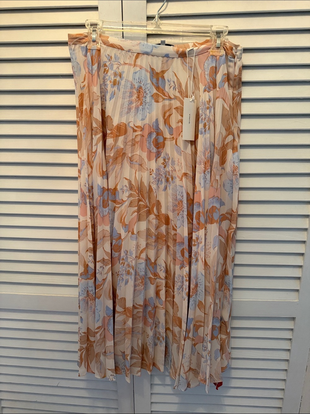 NWT VinceFloral Pleated Midi Skirt in Light Pink & Tan